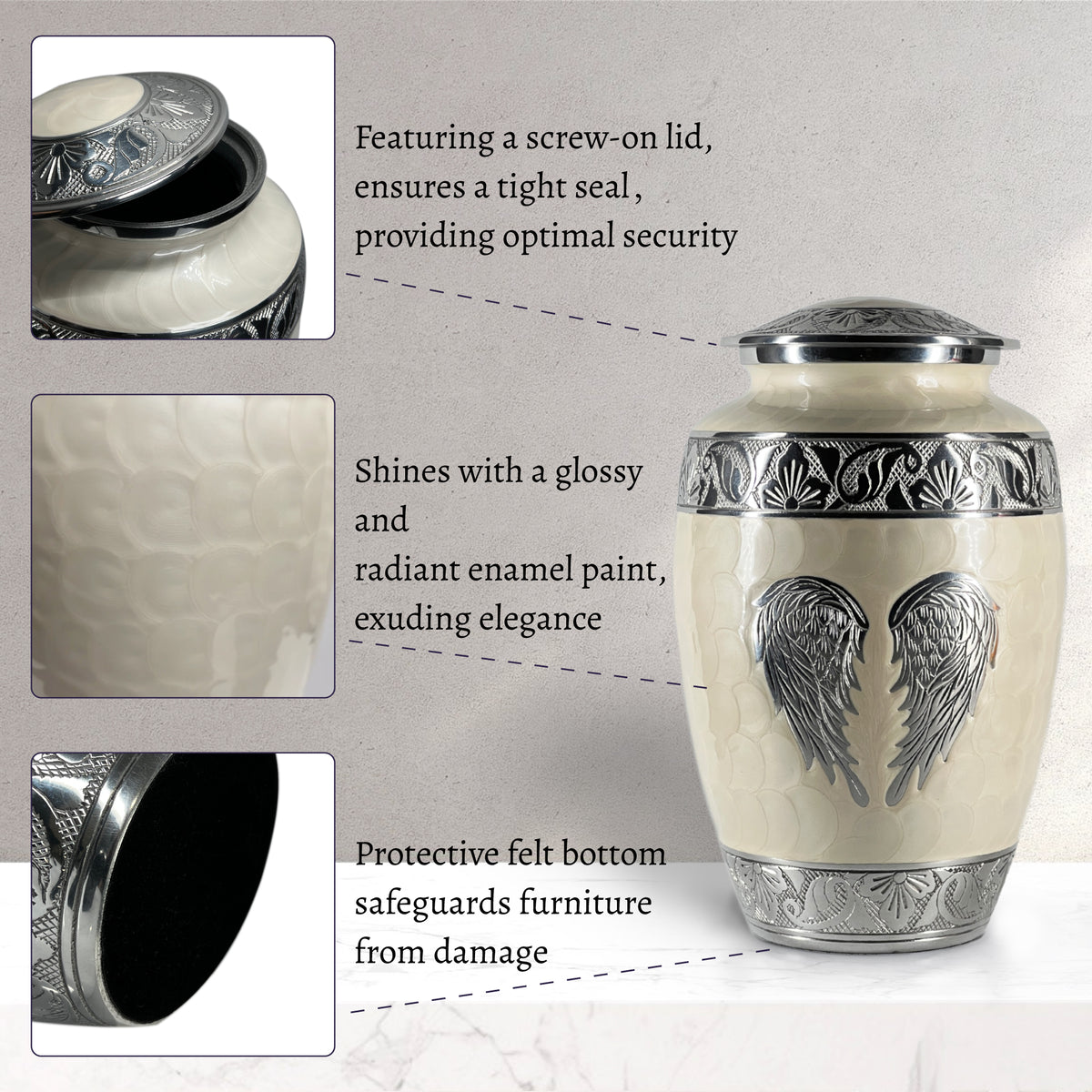 Pearl White Angel Wings Urn
