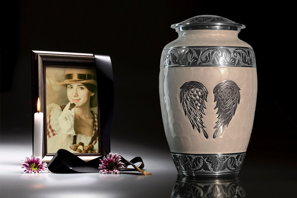 Pearl White Angel Wings Urn